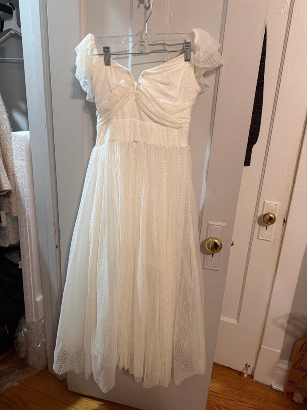 Lulu's Ivory Off-Shoulder Dotted Tulle Midi Dress